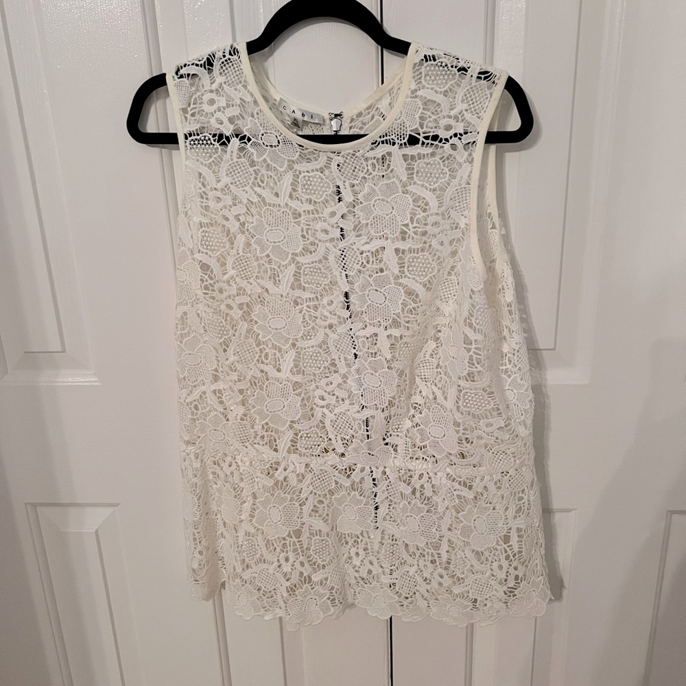 Cabi lace blouse with peplum flounce bottom